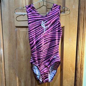 NEW alpha factor pink and black zebra stipe leotard